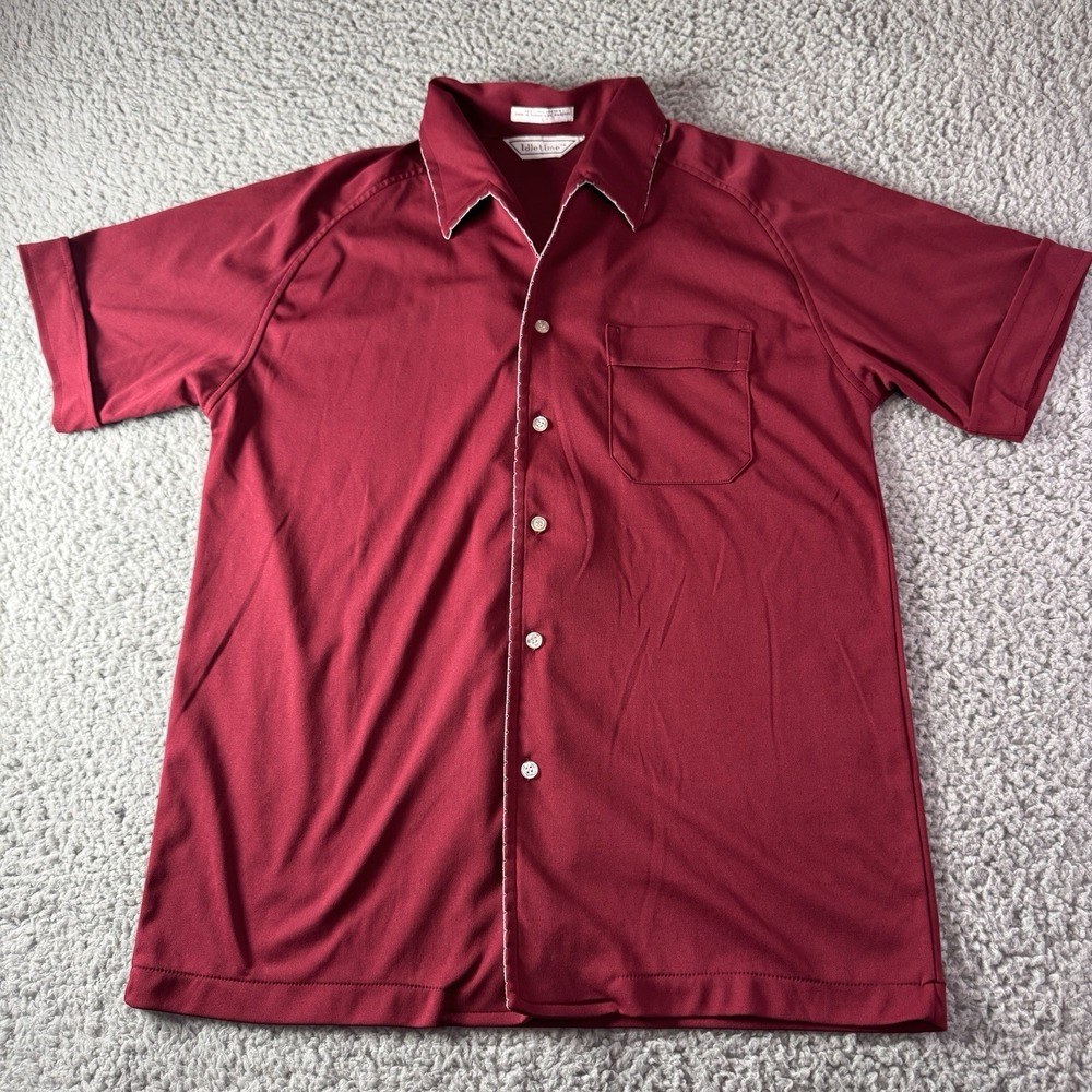 Vintage 70s 80s Idletime Burgundy Short Sleeve Rockabilly Buttonup‎ Shirt Large